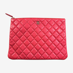CHANEL CC GHW Pouch Clutch Bag Calfskin Leather Pink - With Serial Card